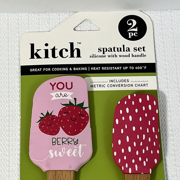 Kitch 2 PC Strawberry Silicone Spatula Set Wooden Handle Metric Conversion Chart - Picture 4 of 11